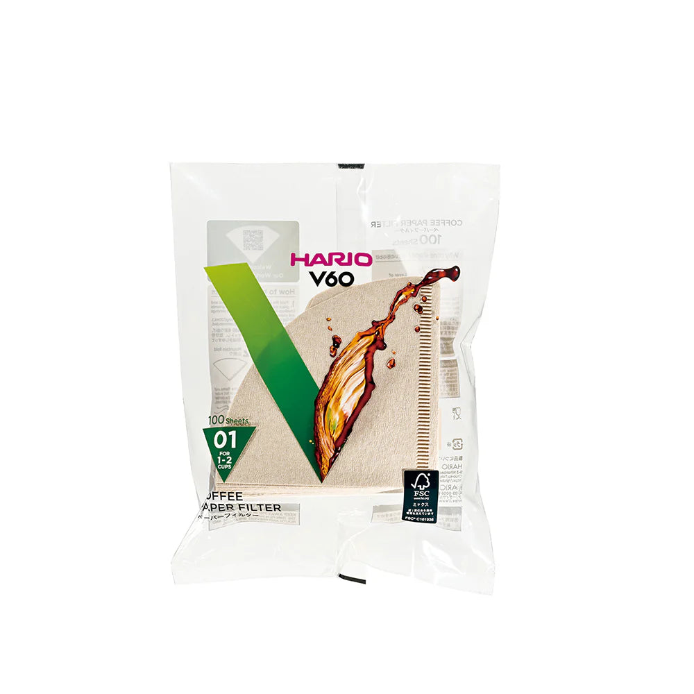 Hario V60 Coffee Filter Papers Size 01 – Brown (100 Pack Bag)
